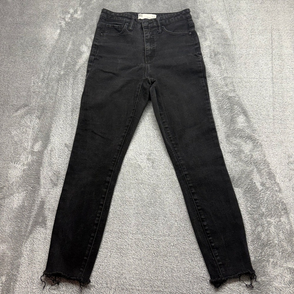 RSQ Jeans Curvy High Rise Skinny Women 5/27 Black Excellent Raw Hem Zip Fly